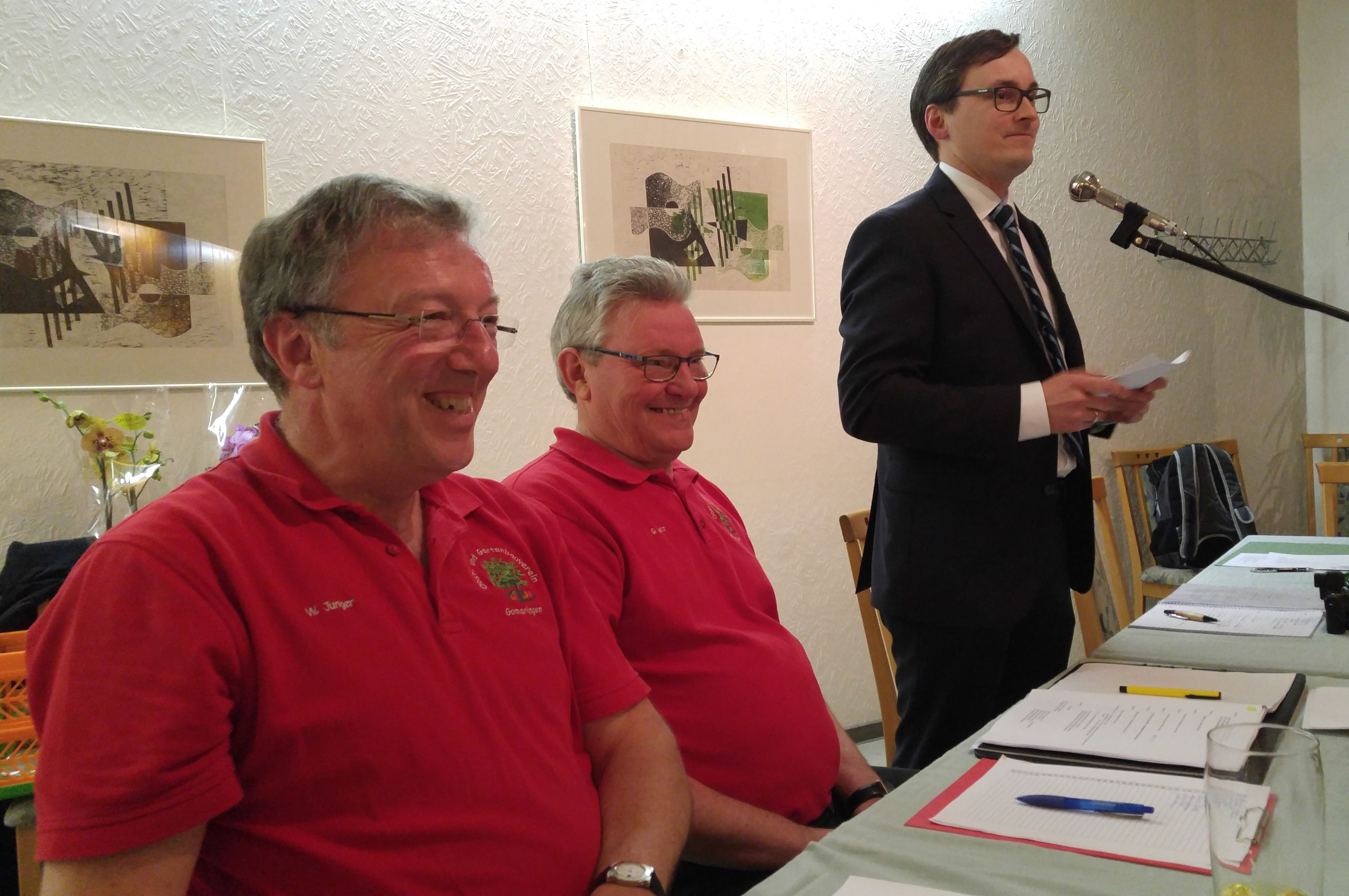 Willy Junger, Günter Letz und Bürgermeister Steffen Heß bei der Jahreshauptversammlung 2016